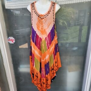 Vibrant Orange Tie-Dye Asymmetrical Women's Dress